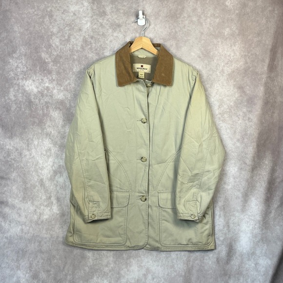 Woolrich Womens Large Coat Jacket Beige Barn Chore Field Button Up Lined - Picture 1 of 7